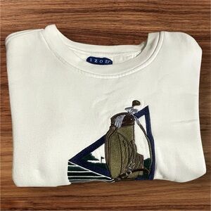 Men's 90's Vintage Izod crewneck sweatshirt--Off-White Cream Color --Size Large